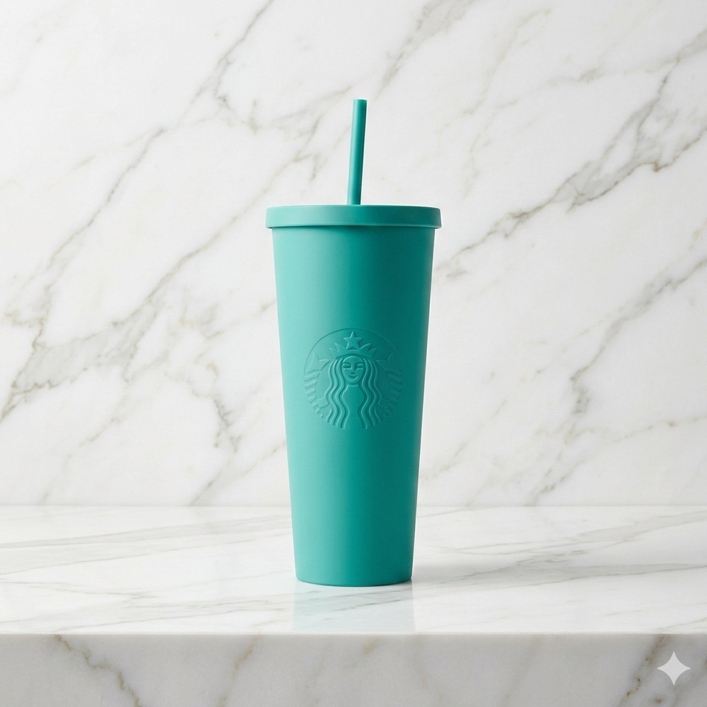 Starbucks 2015 Matte Teal Green Soft Touch Venti 24oz Tumbler Cold Cup Rare EUC